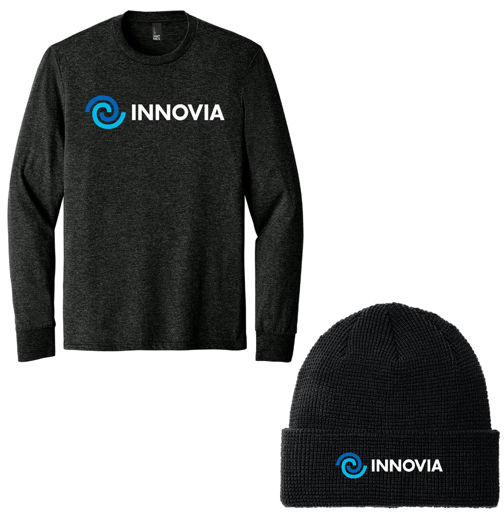 INNOVIA Holiday Shop - Port Authority® Thermal Knit Cuffed Beanie & District® Perfect Tri® Long Sleeve Tee
