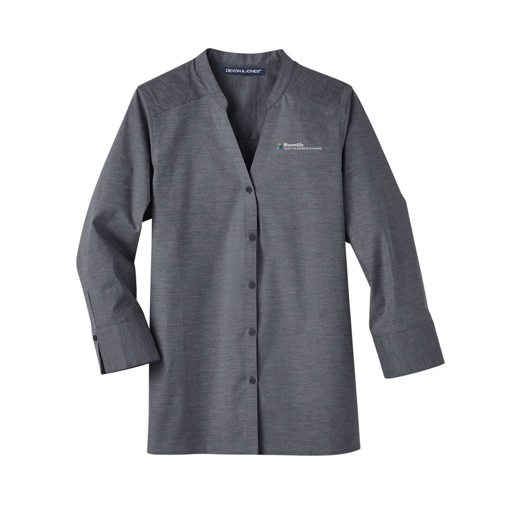 Bloom Life Wealth & Business Planning - Women's Crown Collection® Stretch Pinpoint Chambra Three-Quarter Sleeve Shirt