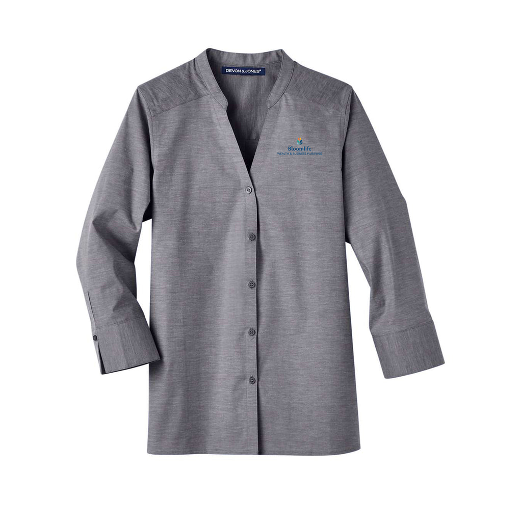 Bloom Life Wealth & Business Planning - Women's Crown Collection® Stretch Pinpoint Chambra Three-Quarter Sleeve Shirt