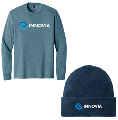 INNOVIA Holiday Shop - Port Authority® Thermal Knit Cuffed Beanie & District® Perfect Tri® Long Sleeve Tee