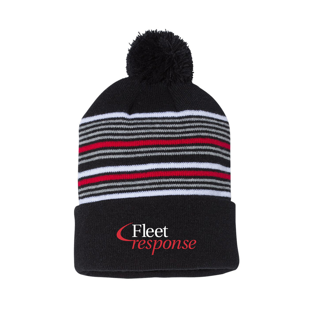 Fleet Response - 12" Striped Pom-Pom Cuffed Beanie