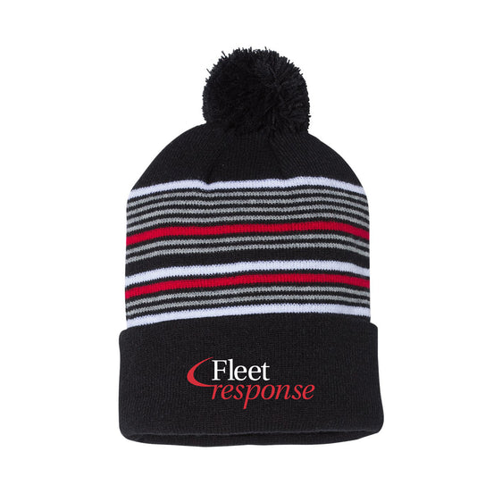Fleet Response - 12" Striped Pom-Pom Cuffed Beanie