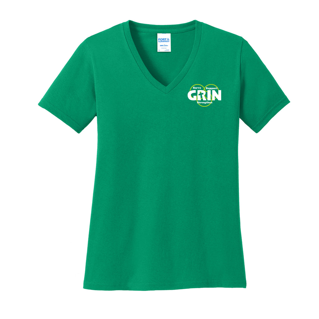 GRIN - Port & Company® Women's Core Cotton V-Neck Tee