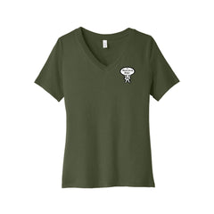 Monrovia 100 Years - BELLA+CANVAS® Women’s Relaxed Jersey Short Sleeve V-Neck Tee - Left Chest