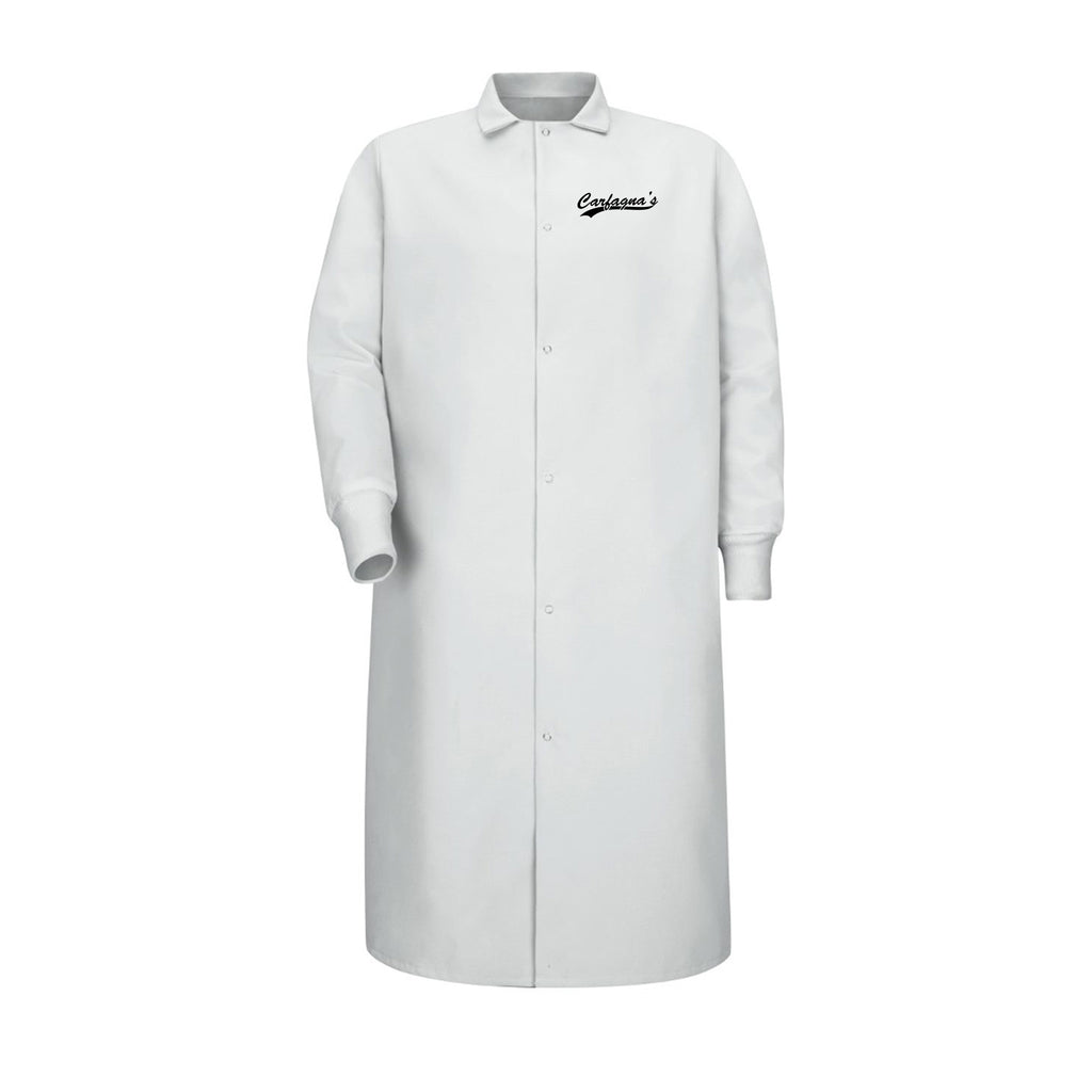 Carfagnas Food Production Team - Unisex Gripper-Front Pocketless Butcher Coat With Knit Cuffs