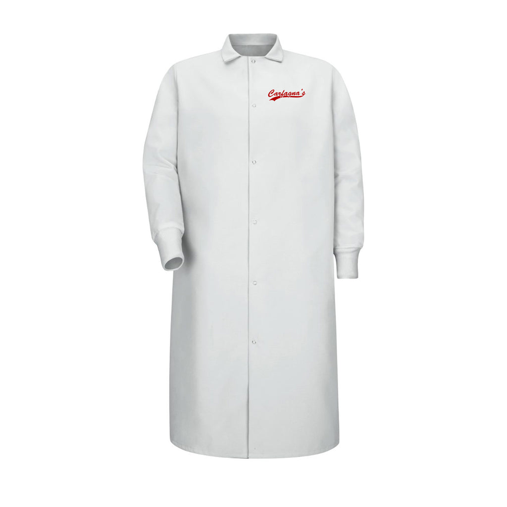Carfagnas Food Production Team - Unisex Gripper-Front Pocketless Butcher Coat With Knit Cuffs