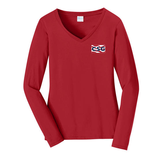 Construction Services Group - Port & Company Ladies Long Sleeve Fan Favorite V-Neck Tee