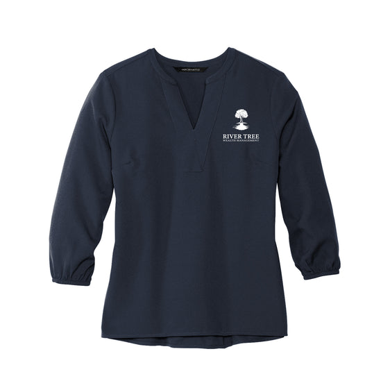 River Tree Wealth Management - MERCER+METTLE Women's Stretch Crepe 3/4-Sleeve Blouse