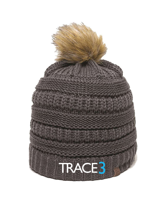 Trace3 - Outdoor Cap - Cable Knit Faux Fur Pom