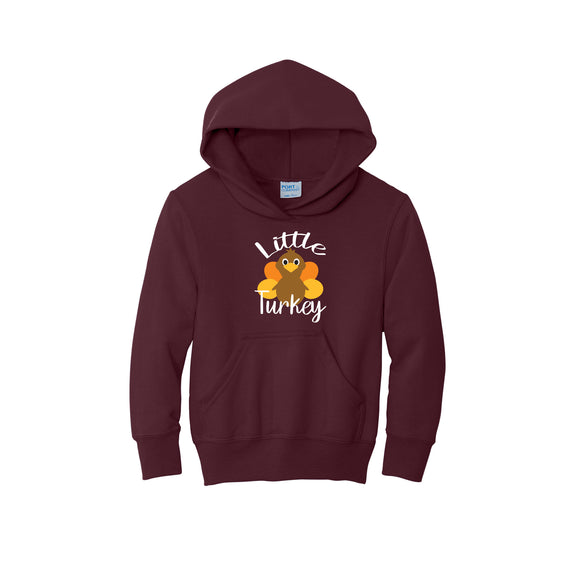 2022 Thanksgiving Store - Little Turkey Youth Core Fleece Pullover Hooded Sweatshirt