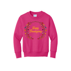 2022 Thanksgiving Store - Happy Thanksgiving Wreath Youth Core Fleece Crewneck Sweatshirt