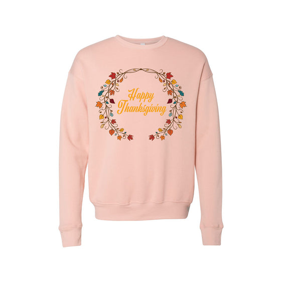 2022 Thanksgiving Store - Happy Thanksgiving Wreath Unisex Sponge Fleece Drop Shoulder Crewneck Sweatshirt